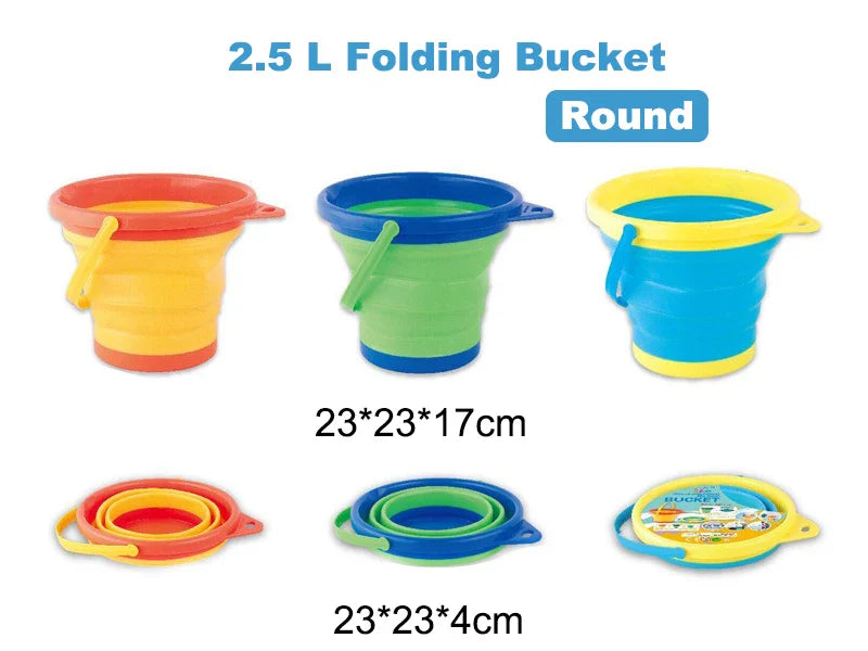 HKM-169491 Collapsible 2.5L Silicone Sand Bucket for Kids - Portable Beach Toy for Summer Fun