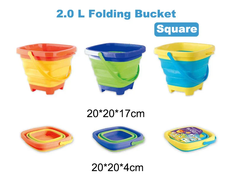 HKM-169491 Collapsible 2.5L Silicone Sand Bucket for Kids - Portable Beach Toy for Summer Fun