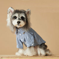 HKM-169555 Light Blue Small Plaid Cotton Shirt for Dogs - Summer Pet Clothing in Multiple Sizes