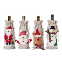 HKM-169683 Christmas Holiday Decorations Linen Wine Bottle Bags - Santa Claus, Snowman, Reindeer, and Christmas Themes
