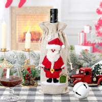 HKM-169683 Christmas Holiday Decorations Linen Wine Bottle Bags - Santa Claus, Snowman, Reindeer, and Christmas Themes