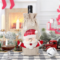 HKM-169683 Christmas Holiday Decorations Linen Wine Bottle Bags - Santa Claus, Snowman, Reindeer, and Christmas Themes