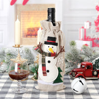 HKM-169683 Christmas Holiday Decorations Linen Wine Bottle Bags - Santa Claus, Snowman, Reindeer, and Christmas Themes