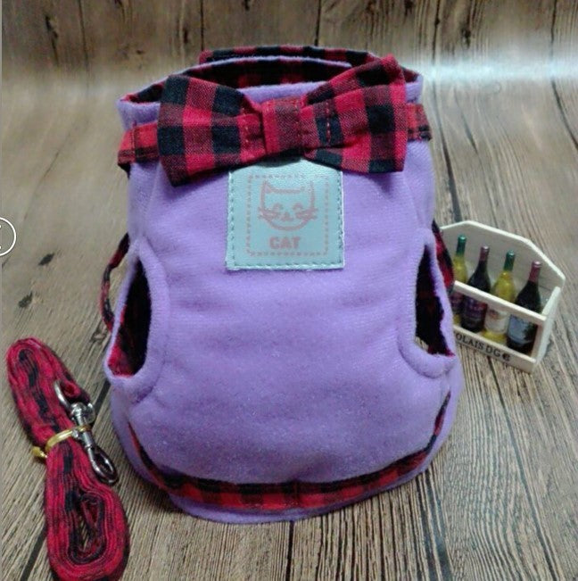 HKM-169747 Adjustable Soft Cotton Cat Harness for Small Pets with Buckle and Velcro Design