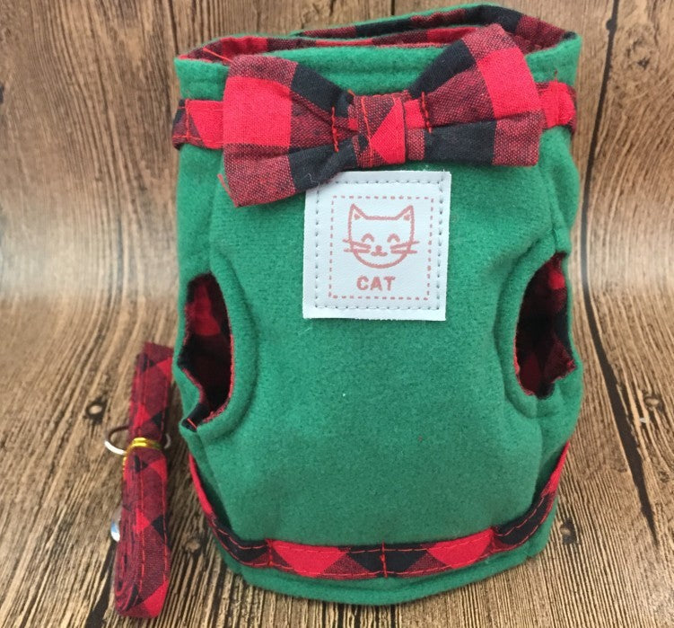 HKM-169747 Adjustable Soft Cotton Cat Harness for Small Pets with Buckle and Velcro Design