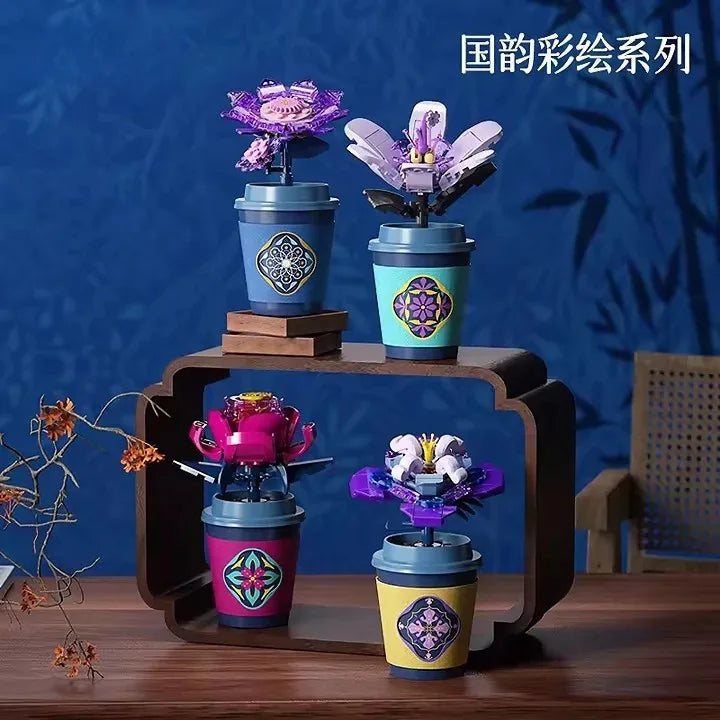 Educational Plant Series Building Block Set - 12 Styles, 50-Piece Versatile Cup Plant Decoration