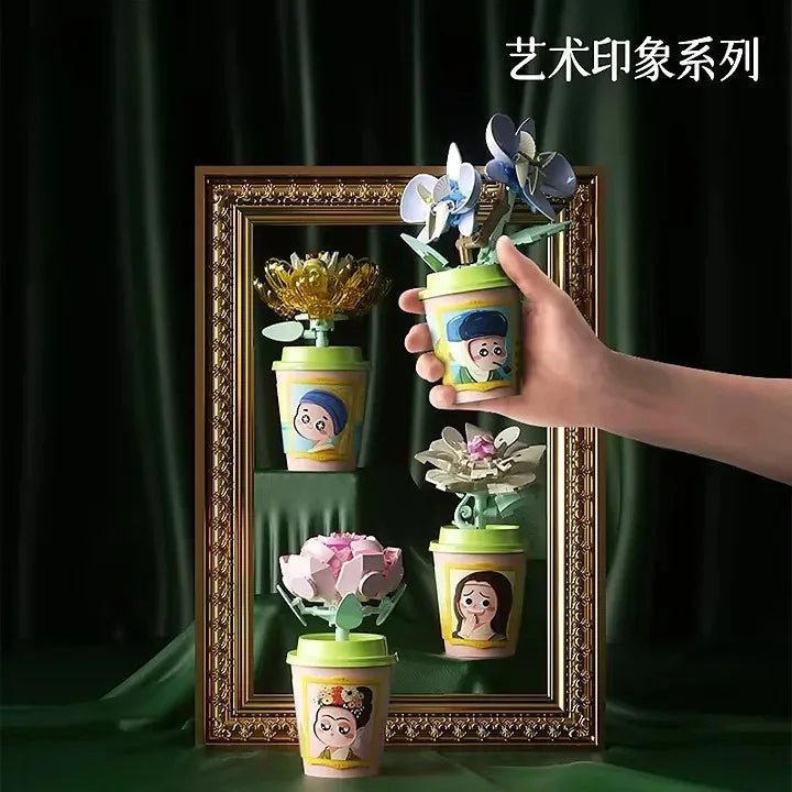 Educational Plant Series Building Block Set - 12 Styles, 50-Piece Versatile Cup Plant Decoration