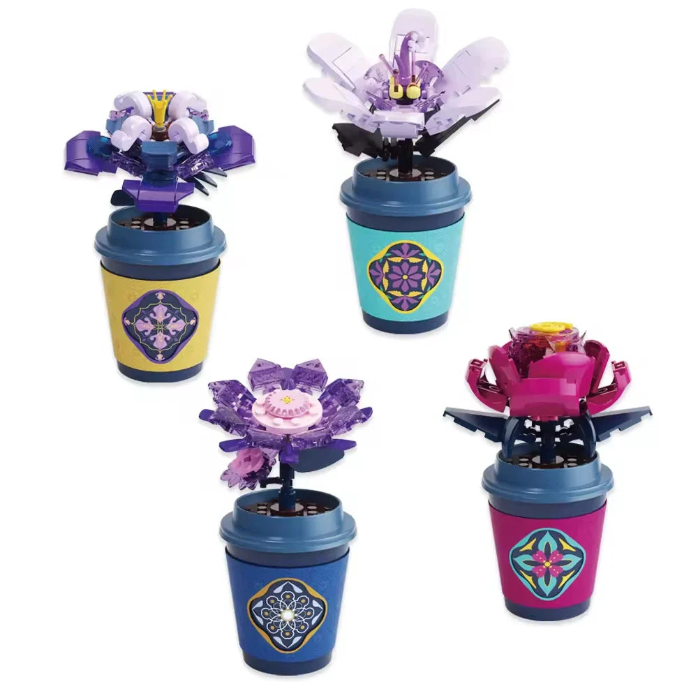 Educational Plant Series Building Block Set - 12 Styles, 50-Piece Versatile Cup Plant Decoration