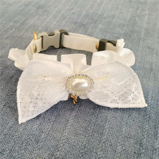 HKM-170259 Elegant Lace Bowknots Adjustable Cat Collar for Weddings and Special Occasions