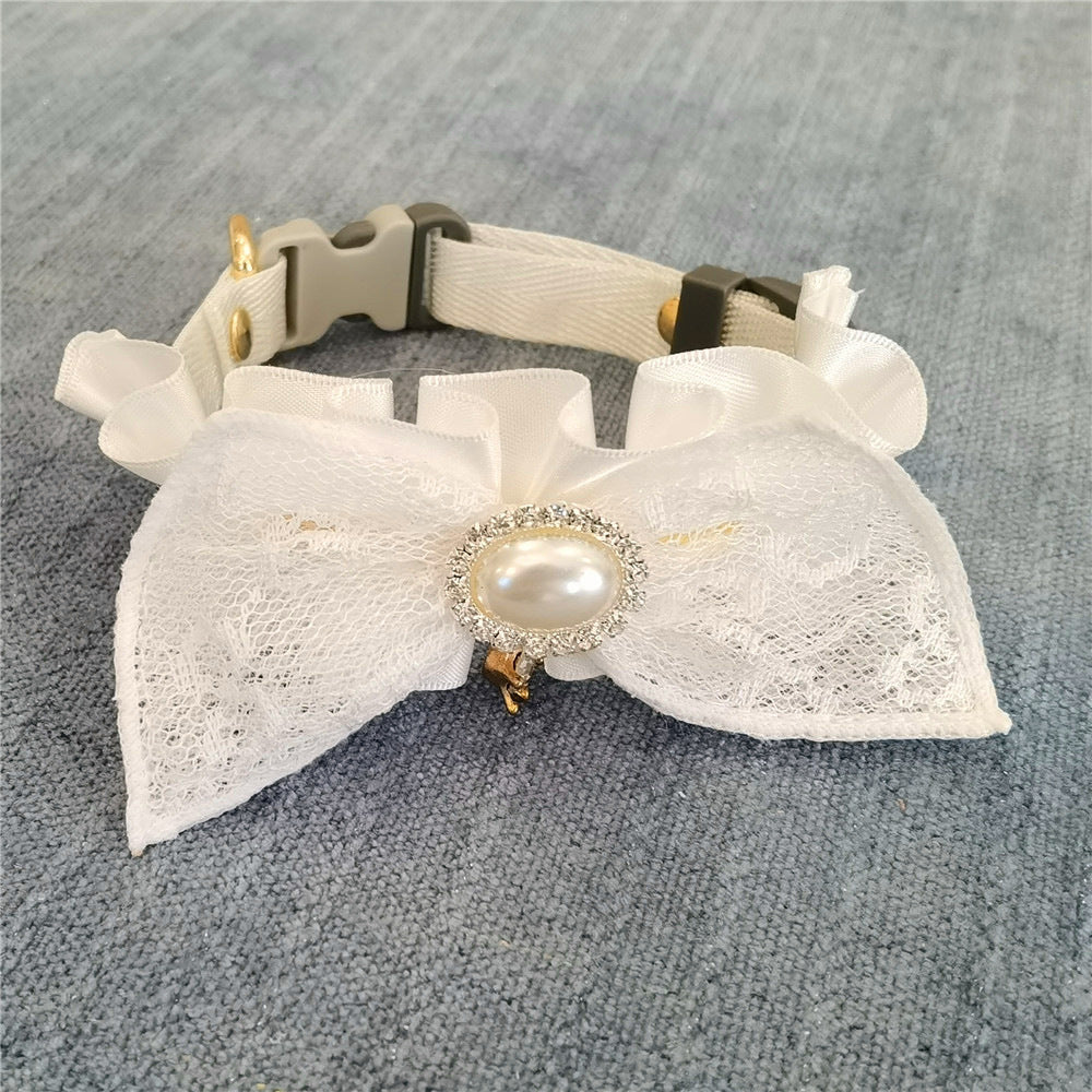HKM-170259 Elegant Lace Bowknots Adjustable Cat Collar for Weddings and Special Occasions