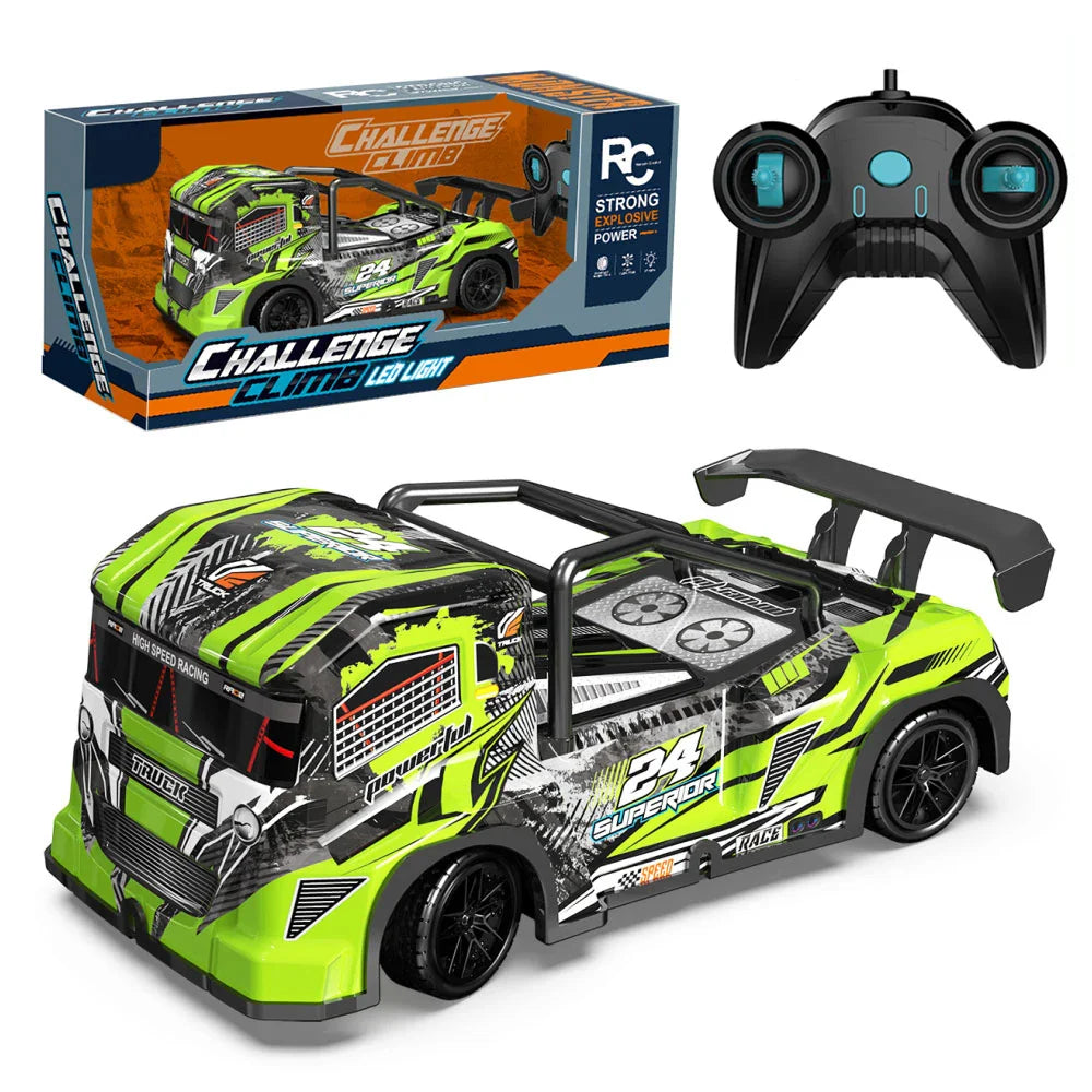 HKM-170387 1/24 Scale Remote Control Stunt Truck with Lights - 4 Channel Off-Road Racing Car for Kids