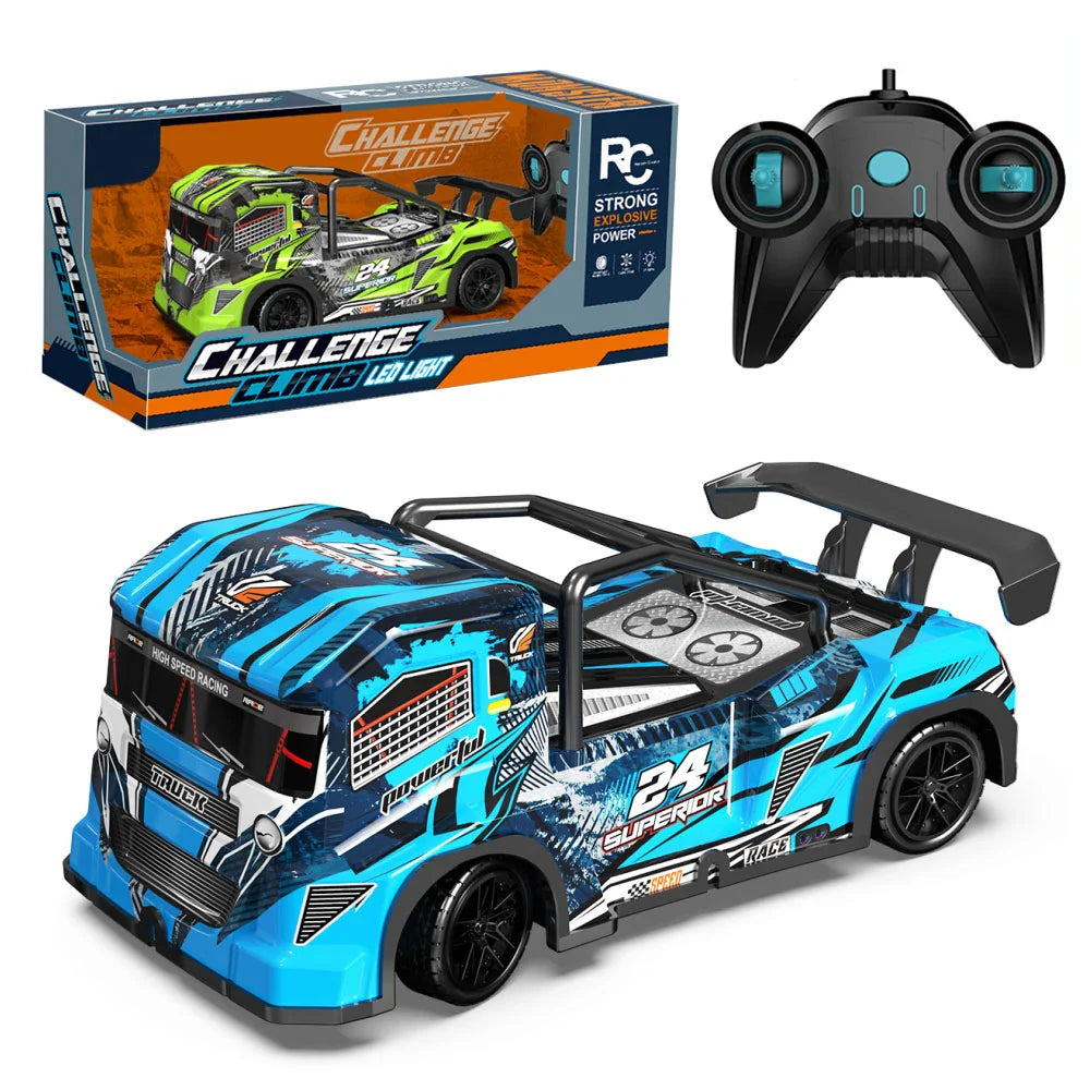 HKM-170387 1/24 Scale Remote Control Stunt Truck with Lights - 4 Channel Off-Road Racing Car for Kids
