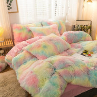HKM-170387 Mink Velvet Four Piece Set - Long Plush Crystal Velvet Duvet Cover with Pillowcases in Modern Solid Colors