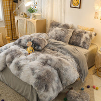 HKM-170387 Mink Velvet Four Piece Set - Long Plush Crystal Velvet Duvet Cover with Pillowcases in Modern Solid Colors
