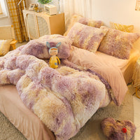 HKM-170387 Mink Velvet Four Piece Set - Long Plush Crystal Velvet Duvet Cover with Pillowcases in Modern Solid Colors