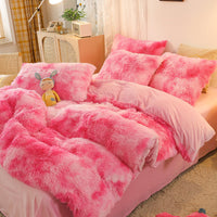 HKM-170387 Mink Velvet Four Piece Set - Long Plush Crystal Velvet Duvet Cover with Pillowcases in Modern Solid Colors