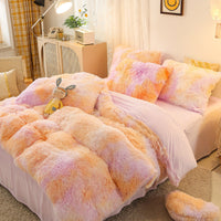 HKM-170387 Mink Velvet Four Piece Set - Long Plush Crystal Velvet Duvet Cover with Pillowcases in Modern Solid Colors