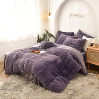 HKM-170387 Mink Velvet Four Piece Set - Long Plush Crystal Velvet Duvet Cover with Pillowcases in Modern Solid Colors