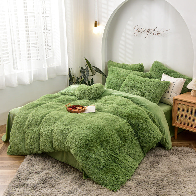 HKM-170387 Mink Velvet Four Piece Set - Long Plush Crystal Velvet Duvet Cover with Pillowcases in Modern Solid Colors