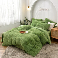 HKM-170387 Mink Velvet Four Piece Set - Long Plush Crystal Velvet Duvet Cover with Pillowcases in Modern Solid Colors