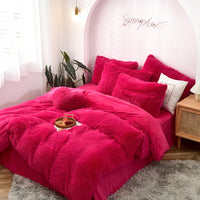 HKM-170387 Mink Velvet Four Piece Set - Long Plush Crystal Velvet Duvet Cover with Pillowcases in Modern Solid Colors