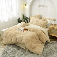 HKM-170387 Mink Velvet Four Piece Set - Long Plush Crystal Velvet Duvet Cover with Pillowcases in Modern Solid Colors