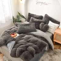 HKM-170387 Mink Velvet Four Piece Set - Long Plush Crystal Velvet Duvet Cover with Pillowcases in Modern Solid Colors