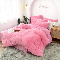 HKM-170387 Mink Velvet Four Piece Set - Long Plush Crystal Velvet Duvet Cover with Pillowcases in Modern Solid Colors