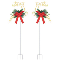 HKM-170515 Elegant Lighted Reindeer Decorative Stake Lights for Christmas Outdoor Holiday Yard Pathway - 2Pcs Battery Powered, Easy Installation