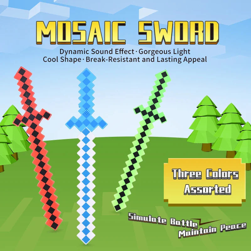 KTX-170643 Flashing LED Light-Up Mosaic Sword with Dynamic Sound for Kids' Pretend Play