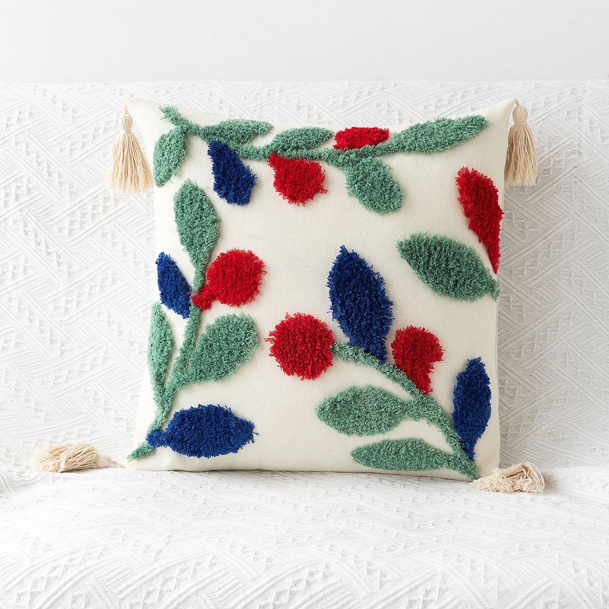 HKM-170771 Bohemian Geometric Tufted Pillowcase with Embroidery and Tassels