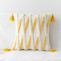 HKM-170771 Bohemian Geometric Tufted Pillowcase with Embroidery and Tassels