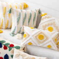 HKM-170771 Bohemian Geometric Tufted Pillowcase with Embroidery and Tassels