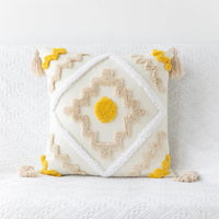 HKM-170771 Bohemian Geometric Tufted Pillowcase with Embroidery and Tassels