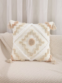 HKM-170771 Bohemian Geometric Tufted Pillowcase with Embroidery and Tassels