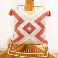 HKM-170771 Bohemian Geometric Tufted Pillowcase with Embroidery and Tassels