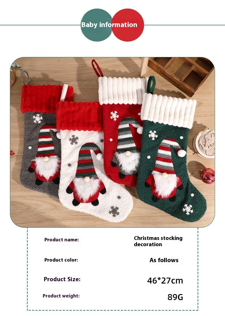 HKM-170835 Embroidered Christmas Stocking Gift Bag Pendant - Old Man Design, Cloth Material