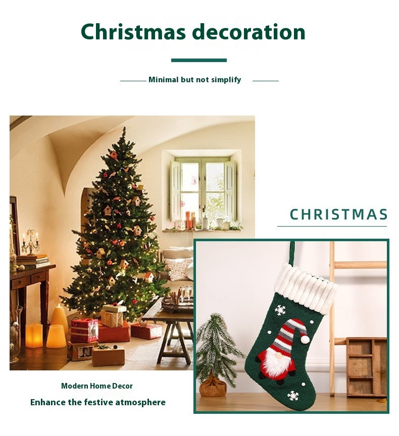 HKM-170835 Embroidered Christmas Stocking Gift Bag Pendant - Old Man Design, Cloth Material
