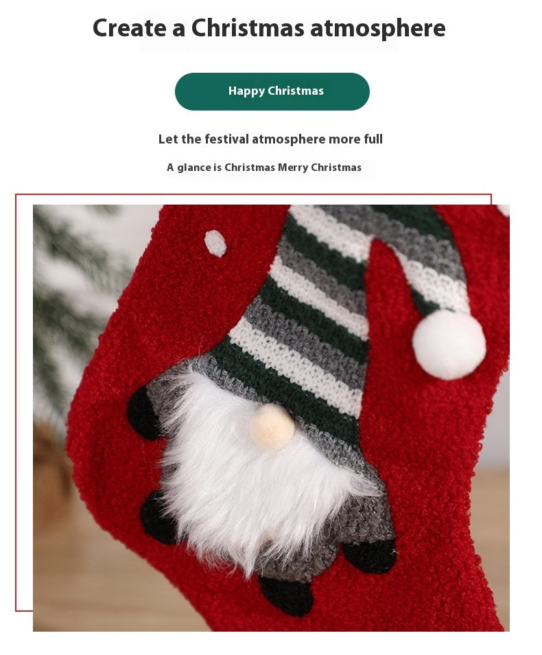 HKM-170835 Embroidered Christmas Stocking Gift Bag Pendant - Old Man Design, Cloth Material