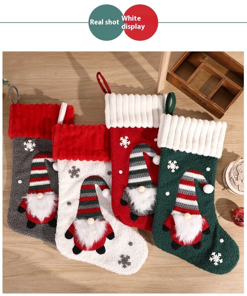 HKM-170835 Embroidered Christmas Stocking Gift Bag Pendant - Old Man Design, Cloth Material