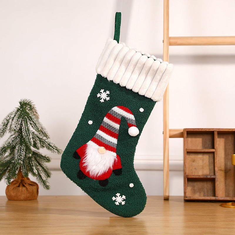 HKM-170835 Embroidered Christmas Stocking Gift Bag Pendant - Old Man Design, Cloth Material