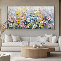 HKM-171475 Hand-Painted Thick Texture Flower Oil Painting on Canvas for Living Room Decoration, No Frame