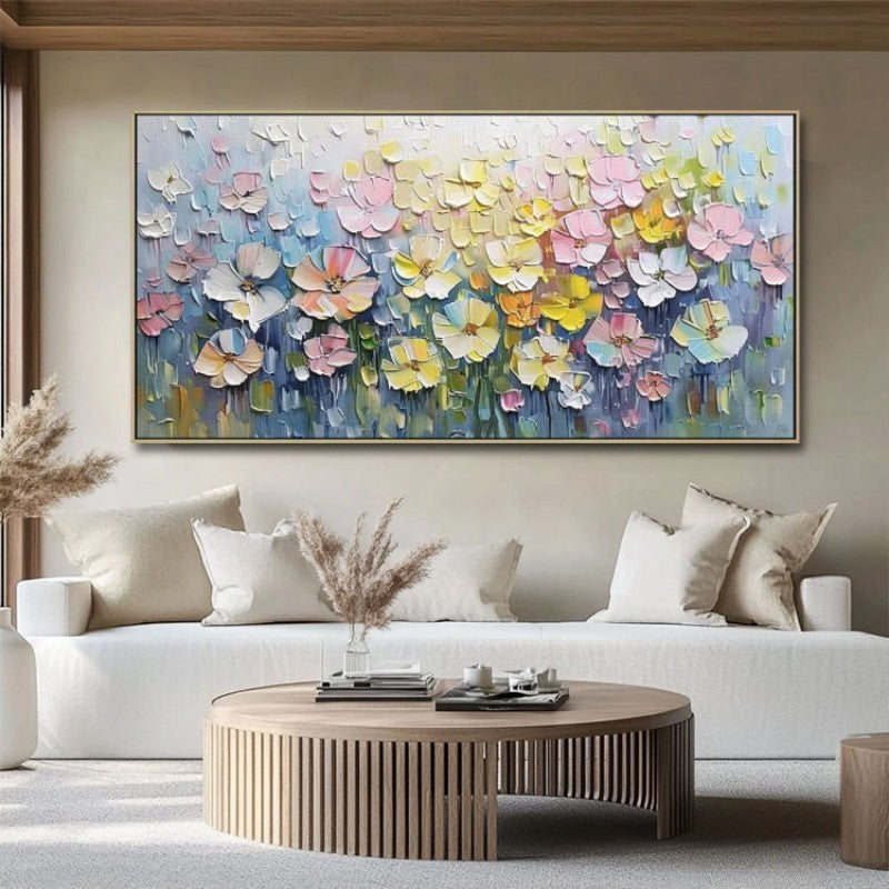 KTX-171475 Hand-Painted Thick Texture Flower Oil Painting on Canvas for Living Room Decoration, No Frame