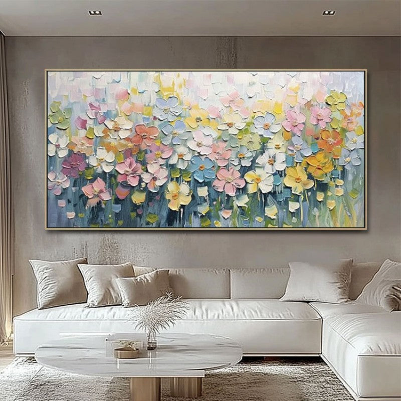 KTX-171475 Hand-Painted Thick Texture Flower Oil Painting on Canvas for Living Room Decoration, No Frame
