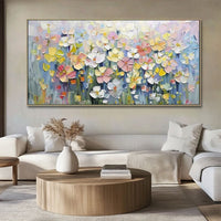 HKM-171475 Hand-Painted Thick Texture Flower Oil Painting on Canvas for Living Room Decoration, No Frame