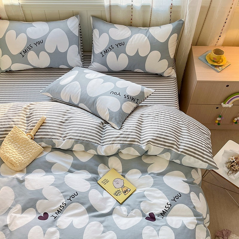HKM-171539 Printed Cartoon Girl Cotton Quilt Cover Set - Four-Piece Bedding Collection
