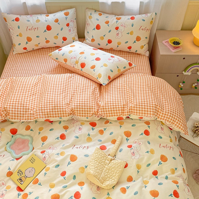 HKM-171539 Printed Cartoon Girl Cotton Quilt Cover Set - Four-Piece Bedding Collection