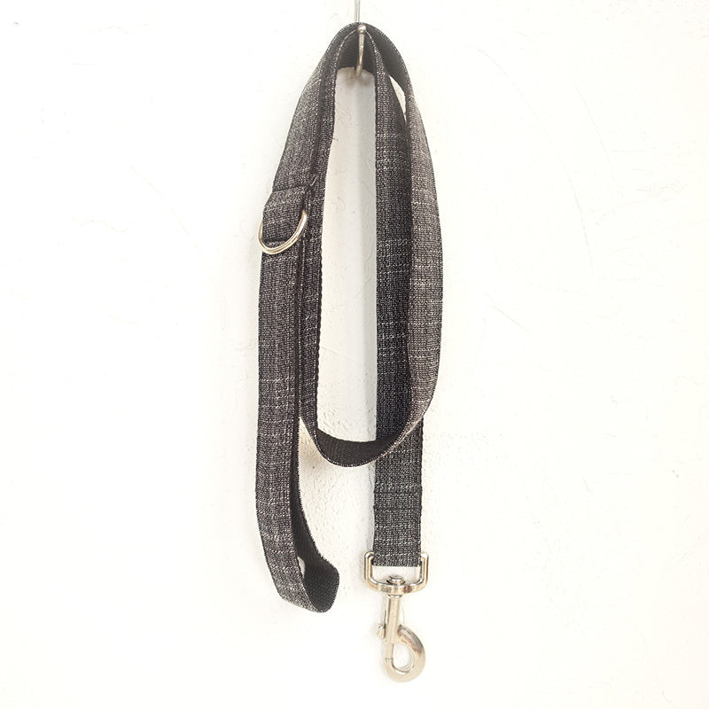 HKM-171539 Thick Soft Dog Collar and Leash Set in Black with Light Gold Accents