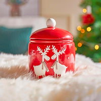 HKM-171667 Creative Elk-Shaped Ceramic Candy Storage Tank in White and Red, Ideal for Organizing Snacks and Treats