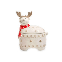 HKM-171667 Creative Elk-Shaped Ceramic Candy Storage Tank in White and Red, Ideal for Organizing Snacks and Treats